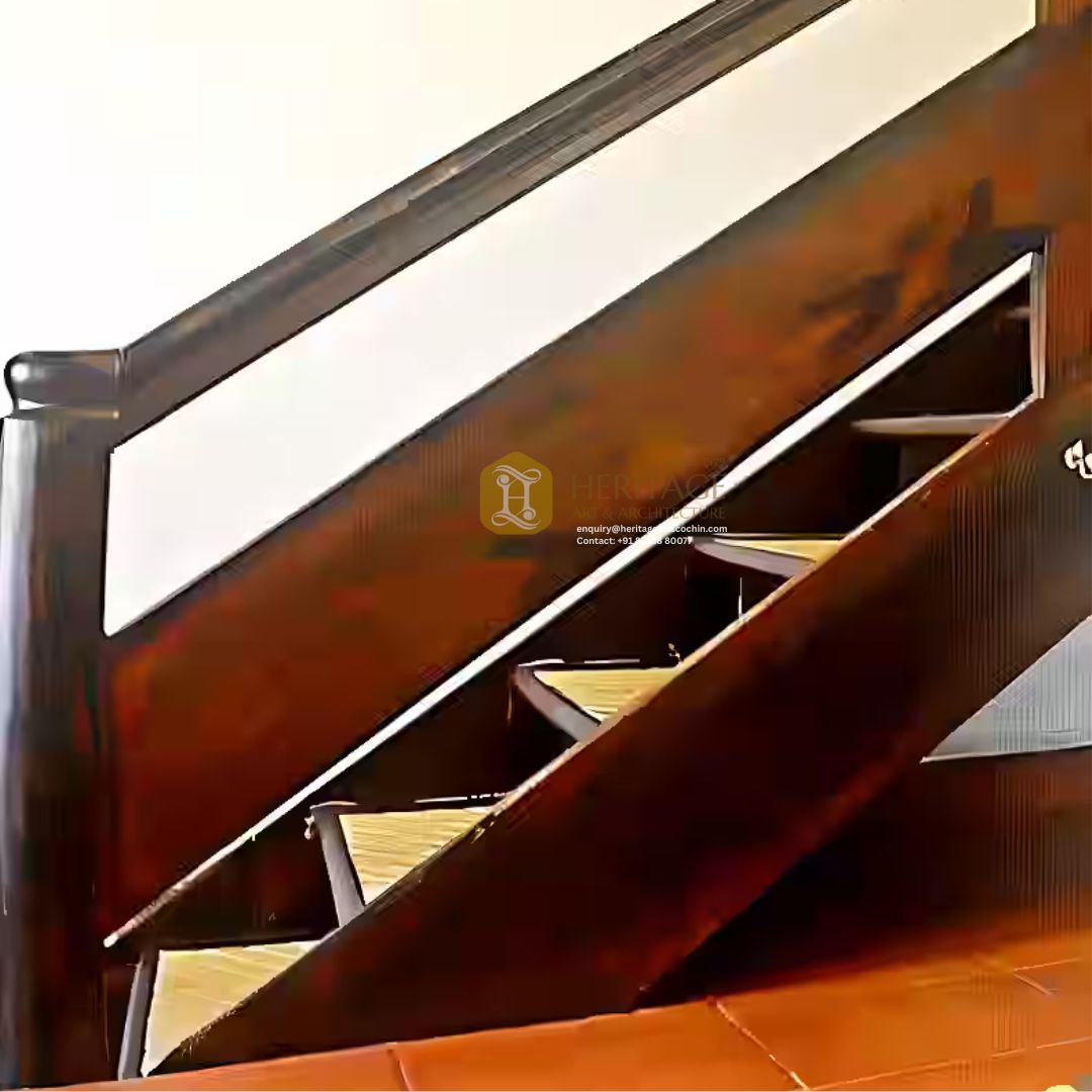custom interior wooden staircase in kerala