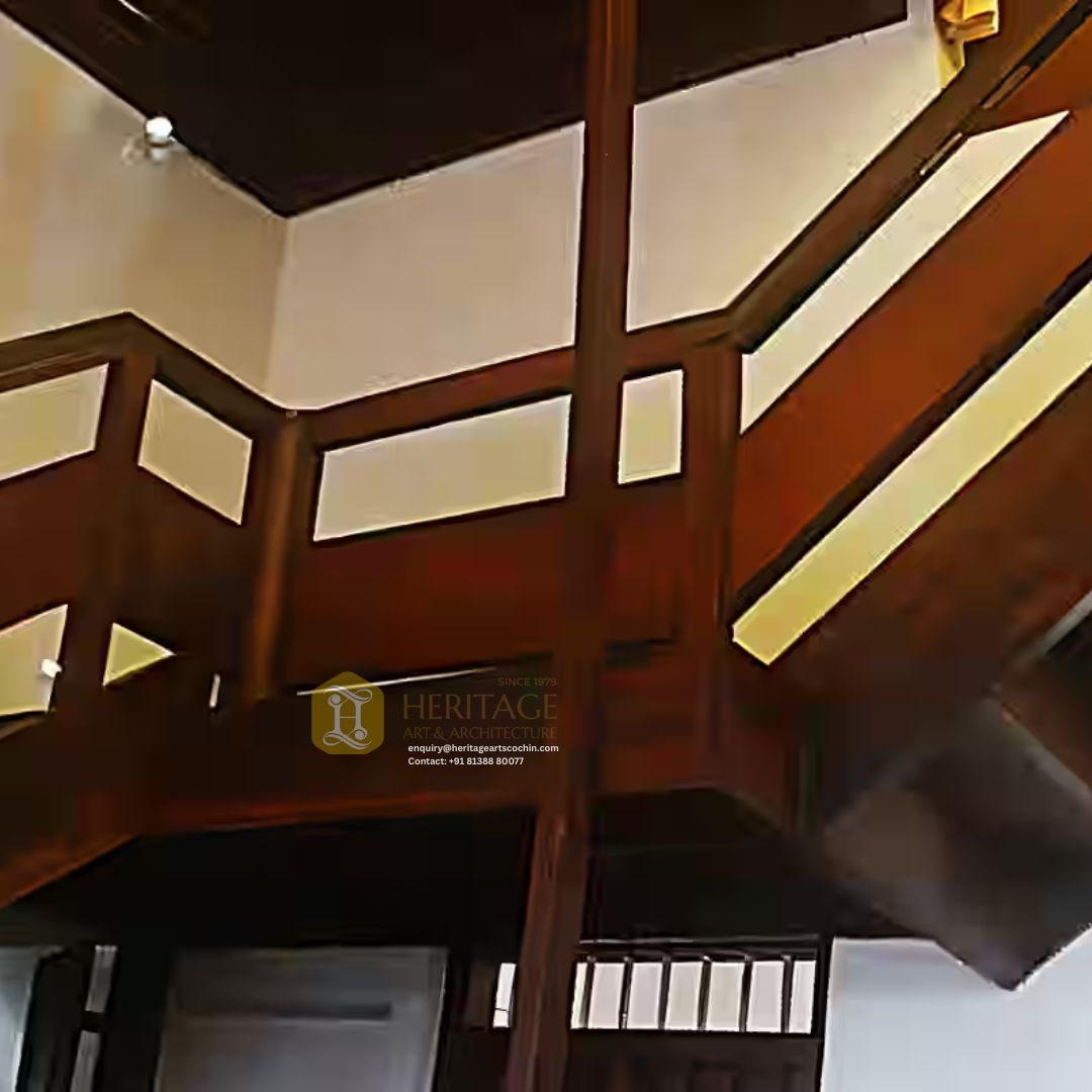 traditional wooden staircase in kerala