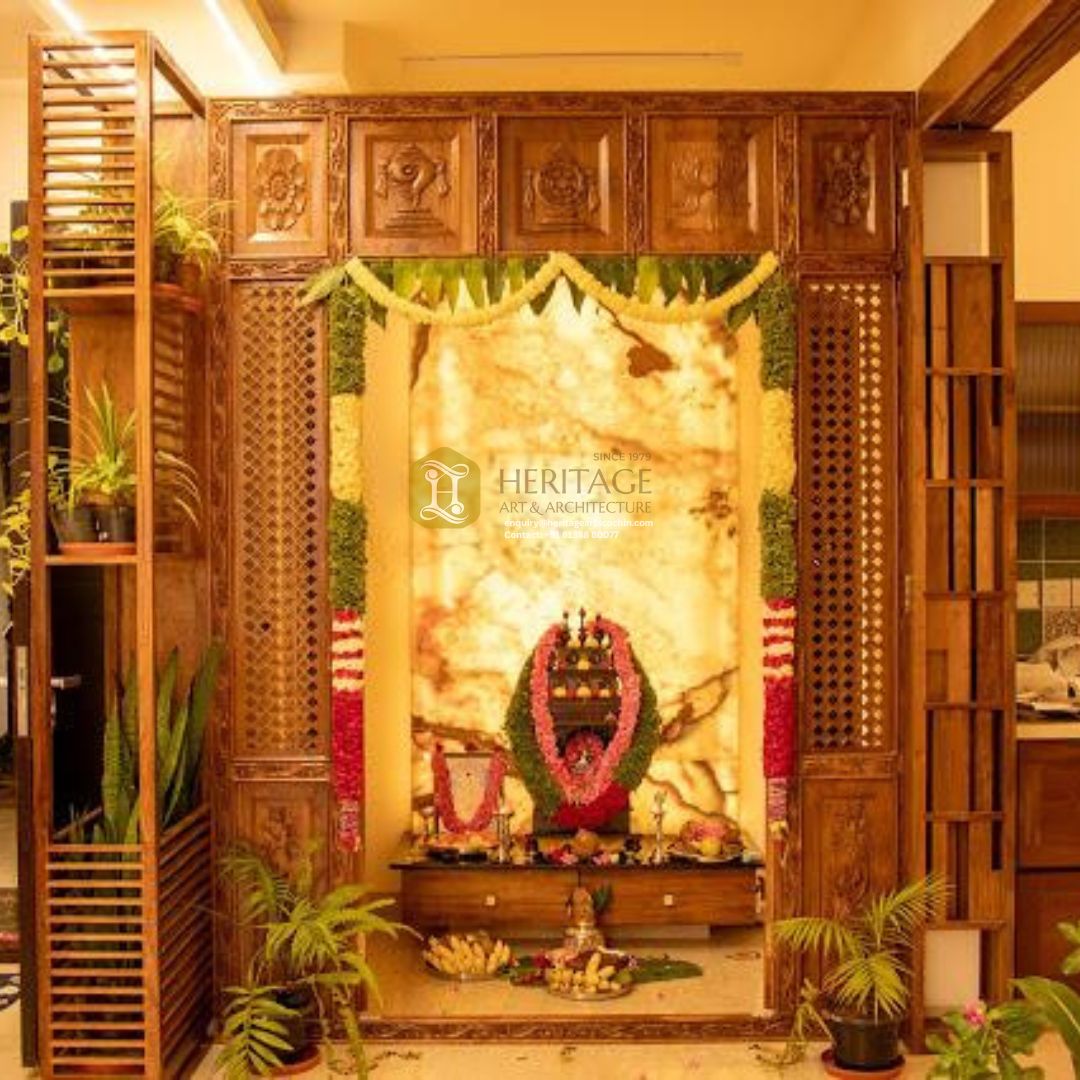 teak wood pooja mandap in kerala.