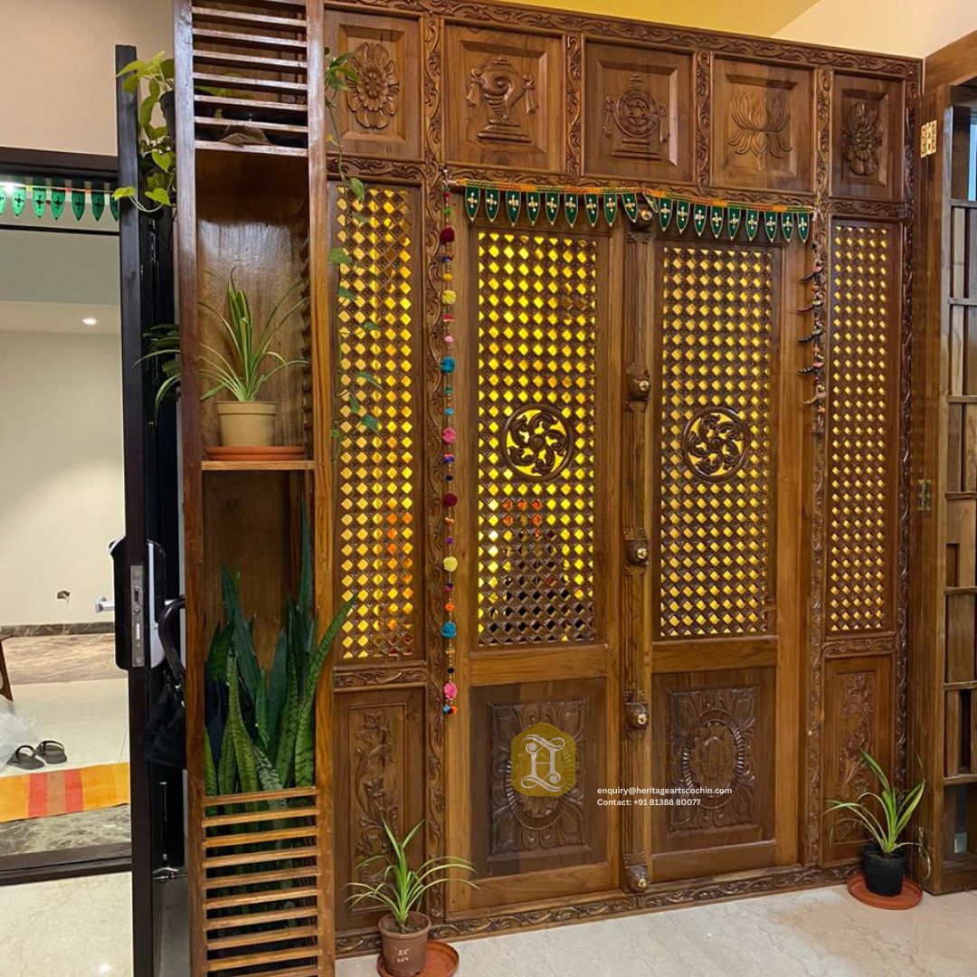 premium wooden lattice doors kerala